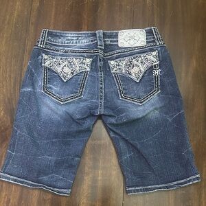 Miss Me Dark Blue Jean Shorts with Silver Accents